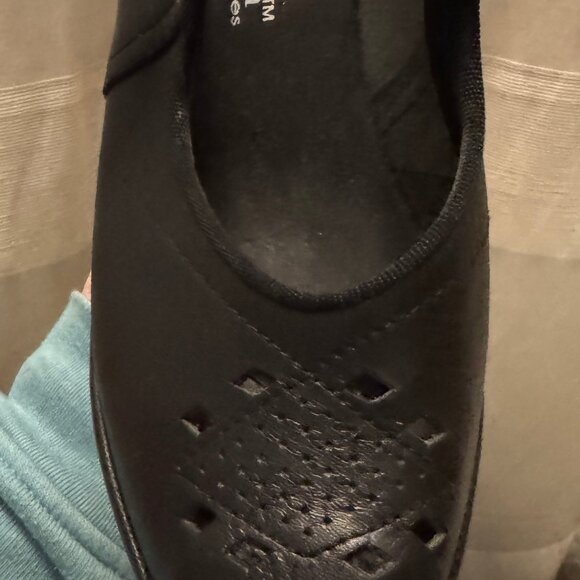 Aris Allen Dance Shoes - Black Leather Peep-Toe Mary-Jane Wedges, size 8.5 - Picture 4 of 5